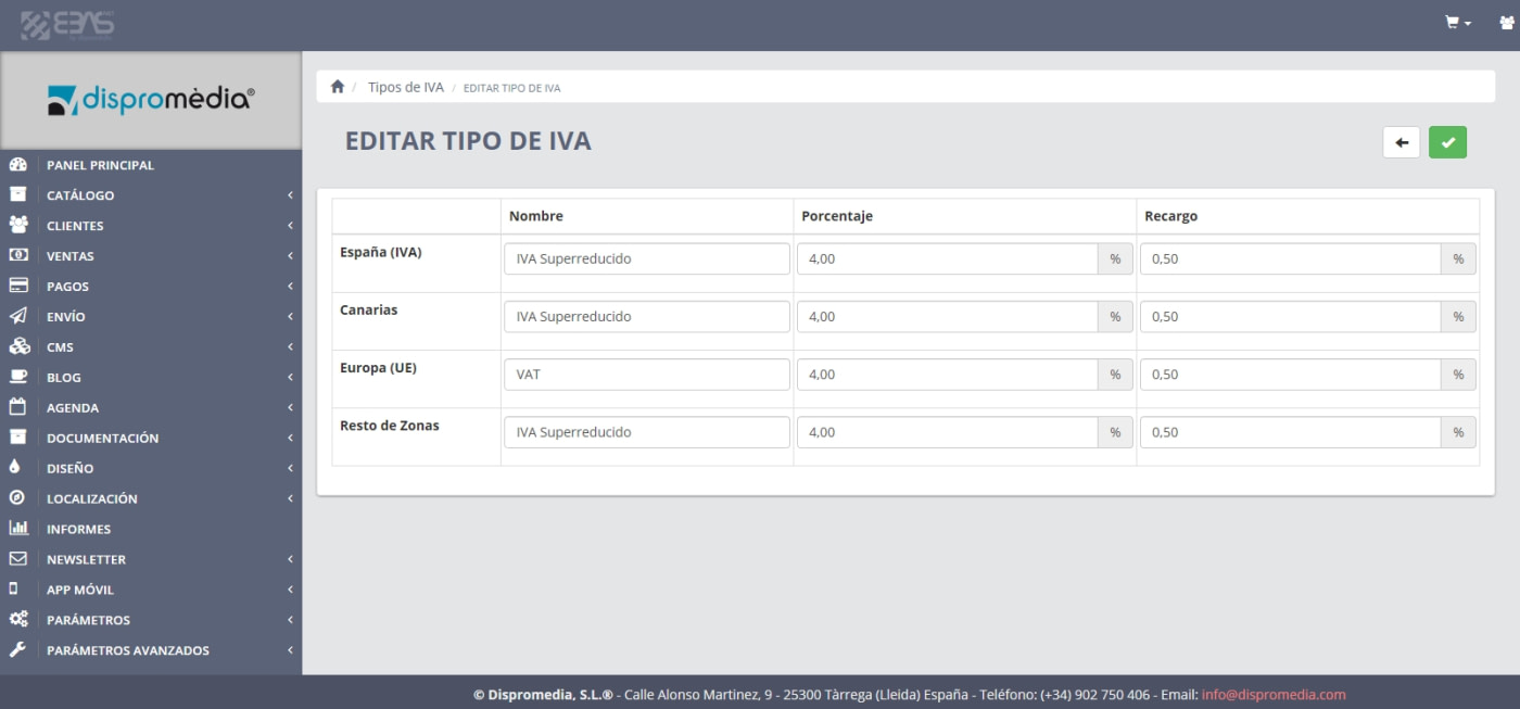 Recargo equivalencia editar iva tienda online