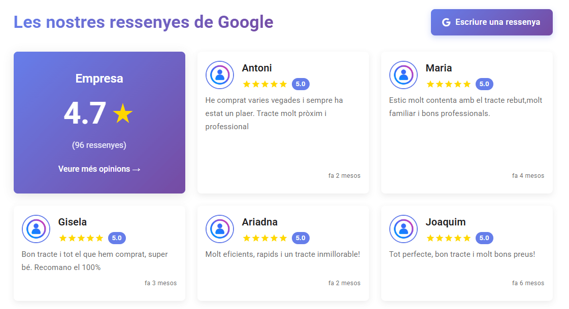 Nou widget de Google Reviews a Ebasnet: mostra les teves ressenyes en temps real