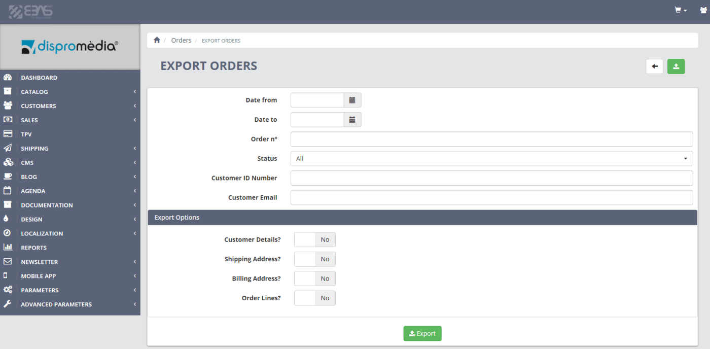 order export csv ecommerce ebasnet